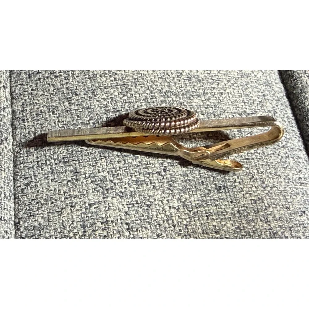 Vintage Gold Tone Spiral Rope Design Tie Clip Mens‎ Accessory